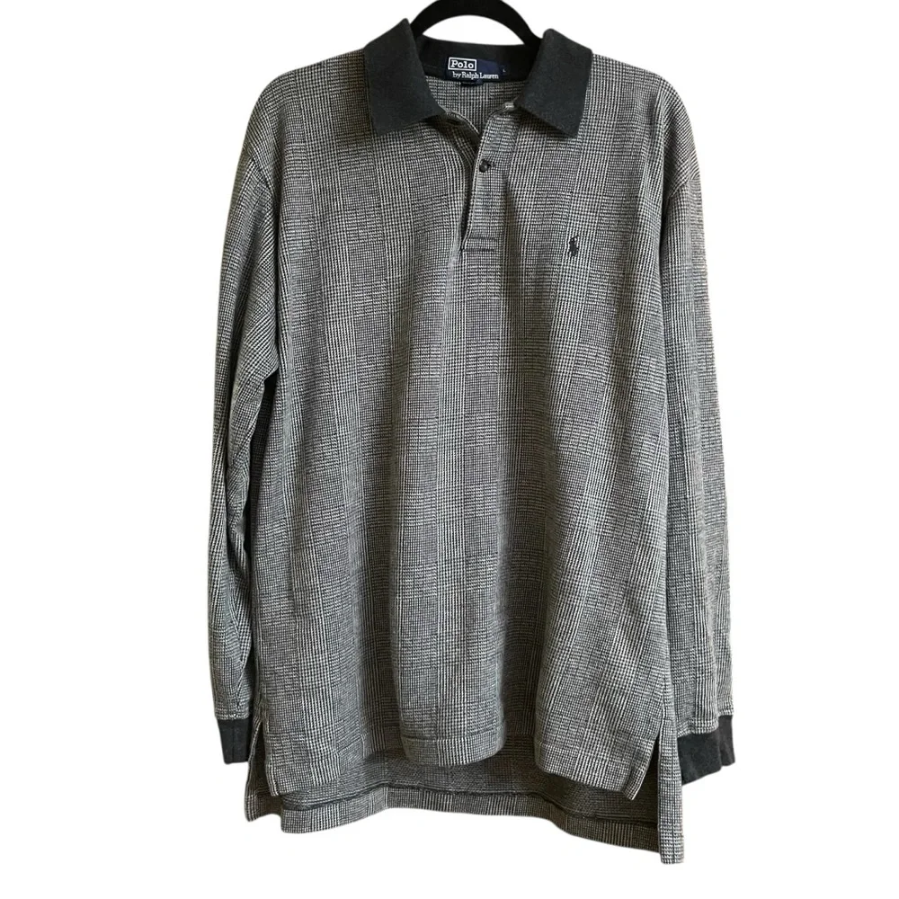 Polo Ralph Lauren Gray Long Sleeve Polo Shirt Men’s Sz.L 2-Tone Knit Classic Fit